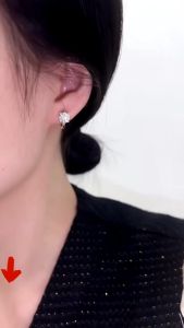 Bông tai bấm mặt tròn gắn đá zircon sáng lấp lánh - SHOP NHẬT DUY