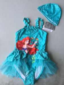 ชุดว่ายน้ำลายผีเสื้อแบบสวมหัวสำหรับเด็กผู้หญิง สวมใส่ป้องกันแสงแดด ชุดว่ายน้ำลำลอง ผ้าไนลอนผสมยางยืด