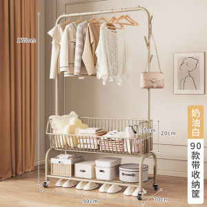 Popular Internet Clothing Rack Clothes Drying Rack Cream Style Floor Standing Bedroom Mobile Storage Organization Metal Coat Hanger