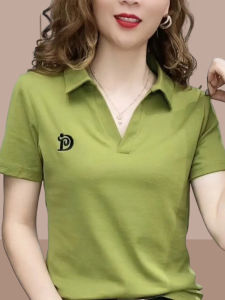 Casual Cotton Polo Shirt Womens Short Sleeve T-Shirt Summer New Style Slimming Youthful Half Sleeve Turn-down Collar Top