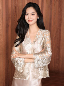 MAXMAY Lace Open Cardigan Womens Loose Thin Outerwear V-neck Long Sleeve Nylon Polyester Blend Fashionable Versatile Top