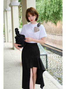 Stylish 3D Flower Short Sleeve Cotton T-shirt