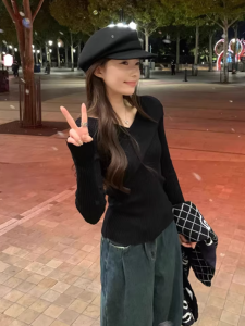 YUANYA | Quần Áo Knitwear Cổ V Phù Hợp Mùa Thu Đông