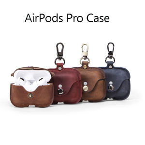 CONTACTS FAMILY Genuine Leather Case For AirPods Pro coque Bluetooth Earphone Protective Cover Charging boite For Airpods 3 Pro Cases With Keyring