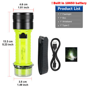 Dual Light XHP70 Dive Torch IPX8 Waterproof Professional Diving Flashlight 18650 Magnetic Slide Switch Rechargeable Scuba Lamp