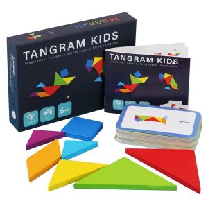 Trò chơi Bảng ghép hình Tangram gỗ 60 mảnh: Đồ chơi giáo dục phong cách Montessori cho trẻ em học hình học toán học và hơn thế nữa