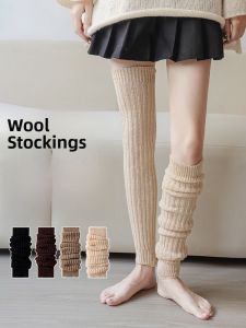 JINGCHI | Womens Winter Knee-High Woolen Socks Warm Knitted Leggings Autumn Winter Style Y2K Polyester Wool Blend Comfortable Knee Pads