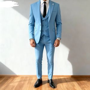 Solid Suits for Men Slim Fit Luxury Wedding Tuxedos Fashion Mens 3 Pieces(Blazer+Vest+Pants)Peak Lapel Suits Jacket for Business