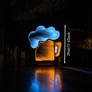 Beer Layered Mirror USB Neon Tunnel Light with Adjustable Brightness Decor for Bar Shop Living Room Bedroom Party Ideal Gift