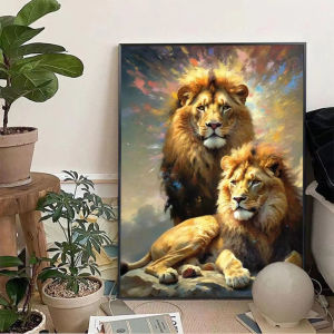 Frameless DIY Oil Painting Kit for Adults Lion Animal Portrait Artwork Paint By Numbers Canvas Wall Art Home Decor Gift