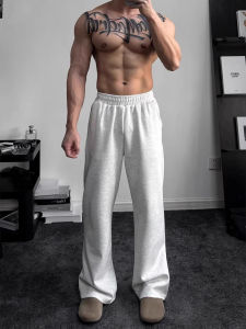 Cleanfit Grey Straight Leg Sweatpants Mens American Sporty Casual Trousers Slimming High Rise Fitness Long Pants