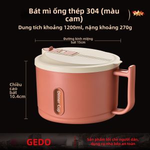 GEDO | Tô Mì Ăn Liền Thép Không Gỉ 304 Có Nắp Thoát Nước