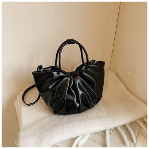 Folded Bucket Handbag Womens Crossbody Bag Commuter Basket Bag Soft PU Leather Casual Small Size Shoulder Bag Handbag