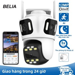 Camera An Ninh 6K 12MP Màn Hình Kép Zoom 8X Ba Ống Kính WiFi Ngoài Trời Bảo Vệ Nhà Cửa Camera IP 8MP PTZ CCTV Giám Sát Video Màu Trắng