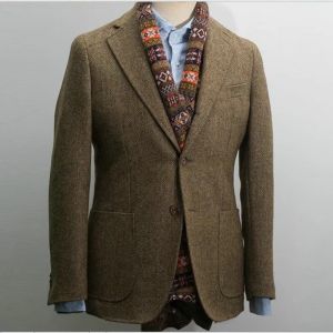 Mens Slim Fit Herringbone Blazer Suit Luxury Cashmere Coat Casual Designer Tuxedo Elegant Business