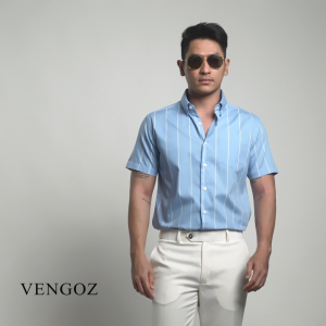 VENGOZ Kemeja Pria Slimfit - Vicente Stripe Blue Sky SS