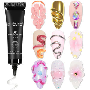 PUENTE 15ML 3D Sculpture Gel Nail Polish Clear 3D No Wipe Rhinestone Glue Easy Modeling Soak Off UV/LED Nail Art Gel Varnish