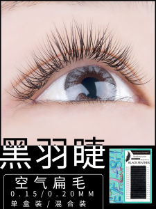 Black Feather Single Row Flat Type Mink Hair Thick Natural Air Mixed Extension Eyelashes Easy to Use Artificial Fiber Lashes