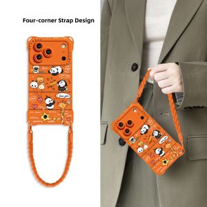 KEYOUQU | Anti-Shock Phone Case with Lanyard for iPhone 17/16 Pro Max Full Coverage Original Panda斜挎可背 Couples Trendy