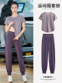 Outdoor Marathon Fitness Clothing Short Sleeve Top Summer Sports Gym Climbing Running Rope Jumping Yoga Suit Set Breathable. 