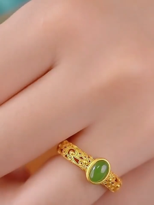 good 999 Fashion temperament Green crystal Opening Ring R5031