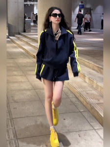 Western Style Leisure Sports Suit Womens Clothing a Set of Early Autumn Wear Cardigan Coat Outerwear Matching Shorts Two-piece Set