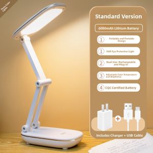 Portable Folding Eye-Protection Reading Lamp LED Study Light with Battery Long Durability Rechargeable Small Desk Lamp