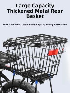 Large Size Mountain Bike Rear Basket Bicycle Rear Cargo Basket Foldable Metal Bike Basket for Backpacks Suitable for All Bikes