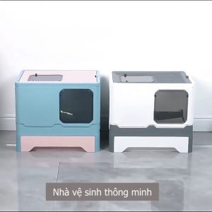 Khay Vệ Sinh Cho Mèo Có Ngăn Kéo Thông Minh Nhà Vệ Sinh Cho Mèo 2 Cửa Chống Mùi Chống Văng Cát