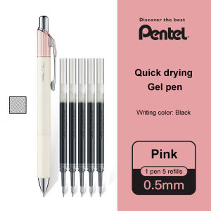 1+5pcs Japan Pentel ENERGEL Gel Pen Clena BLN75L Striped Quick Dry Red Black Writing Signature 0.5mm Kawaii School Stationery