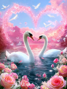 Huacan New Arrivals 2026 Diamond Painting White Swansv Roses Diamond Mosaic Animal Flower Complete Kit Home Decoration