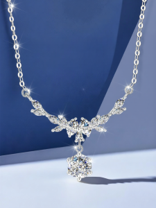 East Beauty | Pure Silver 999 Necklace with Moissanite Pendant for Women