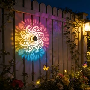XIWANGFIRE | Decorative Solar Mandala Lights Solar Powered Outdoor Deck Step Wall Lights for Terrace Courtyard Backyard Garden Decor
