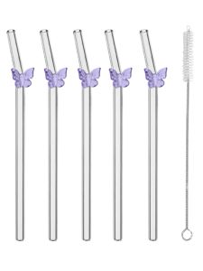 1/5PCS Colorful Bow Glass Straw Reusable Cartoon Straw Set with Cleaning Brush Ideal for  Coffee Cocktails Great Holiday Gift