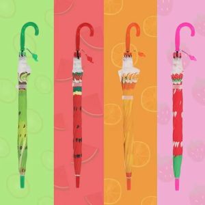 Children Cute Cartoon Umbrella J Handle Umbrella Gift UV Protection for Boys and Girls Fruit Design Portable For School