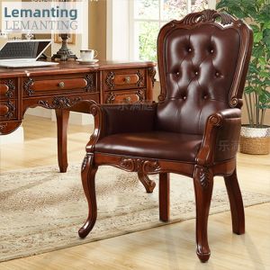LEMANTING | American Style Solid Wood Armchair Retro Leather Back Chair