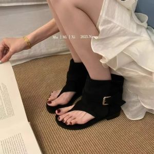 Coarse Heel Khaki Color Sandals/Boots