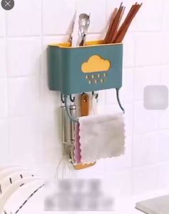 Kệ để đồ dùng nhà tắm đa năng dán tường hình đám mây có móc treo đồ - giao màu ngẫu nhiên