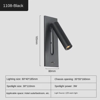 Indoor Wall Lamp with USB Charging Bedroom Decoration and Reading Lighting 3W 85-265V Hotel Headboard LED Embedded Wall Lamp