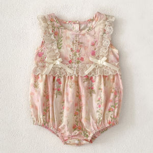 เด็กทารกใหม่บอดี้สูทดอกไม้เสื้อผ้าเด็กลูกไม้ฤดูร้อนใหม่เด็กทารกหญิงขนาดเล็กดอกไม้สีชมพูโบว์RomperทารกแรกเกิดOne-piece Jumpsuit