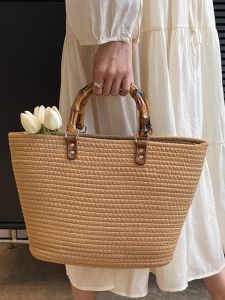 Literary Handbag Vegetable Basket Woven Bag Straw Hat Bag Bucket Bag Vacation Seaside Beach Bag French Bag Hand Carrying