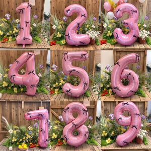 Pink digital balloon with black bow set used for birthday party decoration commemorative day scene decoration supplies