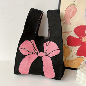 Knitted Handbag Womens Tote Bag Shoulder Bag Lunch Box Bag Commuter Artistic Style Hand-held Daily Use Bucket Bag
