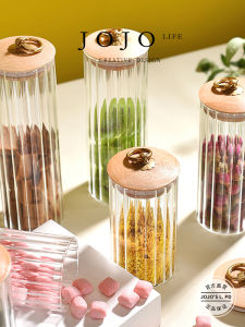 Jojos L PD Lily Glass Storage Jar with Bamboo Lid And Copper Ring Snack Organizer Kitchen Storage Container Sealed Cylinder