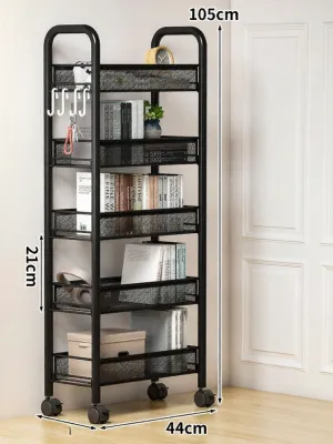 Mobile Bookshelf Storage Rack Modern Simple Style Metal Bookcase with Wheels Snack Stand Dining Room Cart Small Bookstand