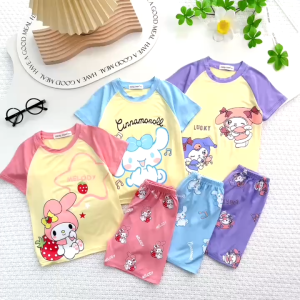 Bộ Ngắn Tay Bé Gái Minky Mom – Thun Lạnh In Hình Kuromi Dễ Thương | Mặc Mùa Hè | TN-IN213