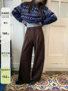 Quần Ống Đứng Cạp Cao Rộng Rãi Cho Nữ Mùa Thu Đông Phong Cách Mới Quần Ống Rộng Thoải Mái Thường Ngày Chất Liệu Polyester