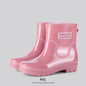 Casual Anti-Slip Waterproof Short Rain Boots Womens Low Cut Work Shoes Fashionable Comfortable PVC Material All Season Use