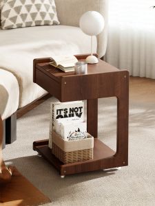 ZHUSHANXIA | Solid Wood Midcentury Minimalist Mobile Drawer Small Table