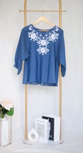 (SG SELLER)Oversize Shirt Women Jeans Embroidered Denim Blouses casual Holiday